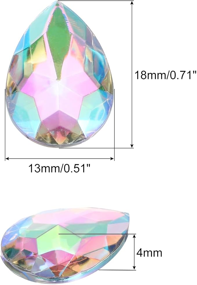 MECCANIXITY 50PCS Flat Back Acrylic Teardrop Gems 13x18mm Artificial Rhinestones - Image 2