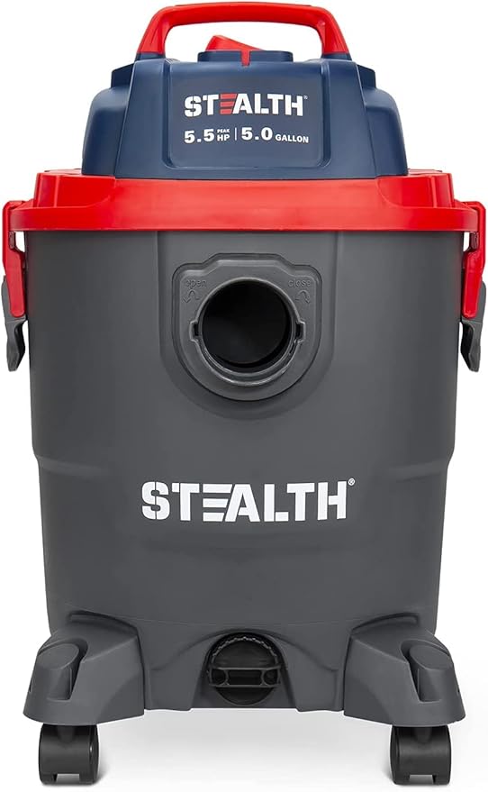 Stealth Wet/Dry Vacuum 5 Gallon, 5.5 Peak HP Shop Vacuum with Blower & Drain Port for Home, Garage, Car, Workshop,ECV05P2