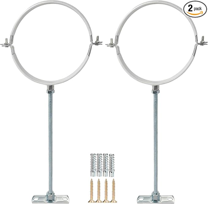 2 Sets Adjustable Pipe Bracket，Heavy Duty Galvanized Iron Stove Pipe Hanger Strap，Wall Support Chimney Pipe Holder，Round Split Ring Vent Conduit Carrier Kit，with All Mounting Screws (12-Inches)