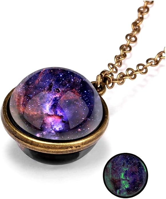 Yocoyee Galaxy Planet Pendant Necklace Glow in Dark Double Side Glass Crystal by Yocoyee