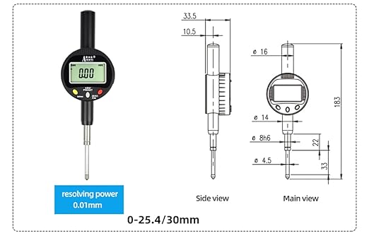 Digital dial Gauge, with a Range of 0-1in/25.4mm and a Digital Indicator Accuracy of 0.01mm/0.0005 "Metric and Imperial Measure Tool Electronic Dial Gauge (ACE-B25)
