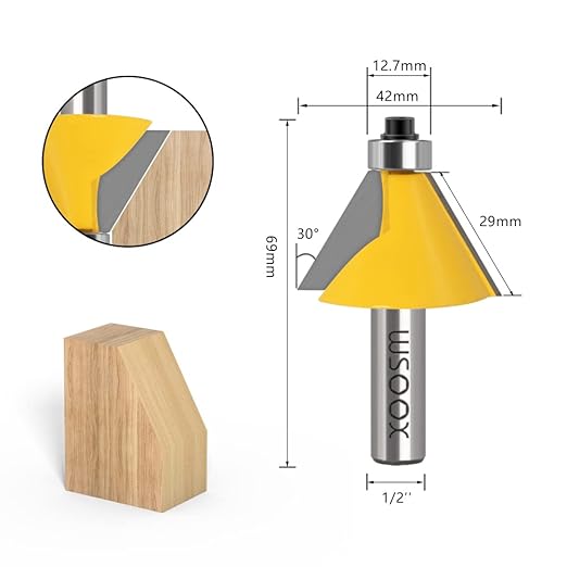 WSOOX 5PCS Chamfer Router Bits with 1/2" Shank Bevel Edge Forming Router bits (11.25°,15°,22.5°,30°,45°.)