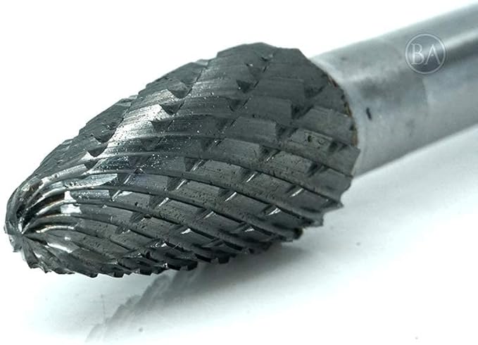 Benchmark Abrasives 6” Tree Shape Radius Double Cut Tungsten Carbide Die Grinder Bits Metal Deburring Tool Rotary Burr, 1/4 Inch Shaft, Engraving Tool for Woodworking Shaping Carving (SF-3)
