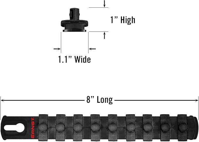 Ernst Manufacturing 8-Inch Magnetic Socket Organizer with 9 3/8-Inch Twist Lock Clips, Black (8427M-Black-3/8)