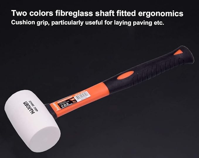 2-Pack 16oz Rubber Mallets (Black & White Head) – Professional Grade Rubber Mallet Set with Fiberglass Handles and Ergonomic Anti-Slip Grip – Ideal for Tile, Pavers, Flooring, and Construction Work