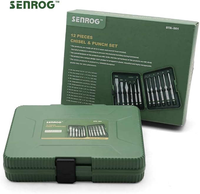 12-Piece Punch and Chisel Set, Including Pin Punch, Cold Chisel, Taper Punch, Center Punch, Carrying Case, Widely Used in Factories, Repair Shops, Home
