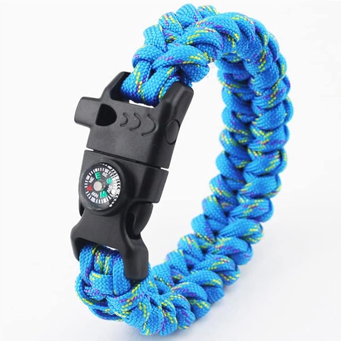 5/8 Inch Compass Flint Scraper Fire Starter Whistle Buckle Paracord Bracelet Outdoor Camping Emergency Survival Travel Kits