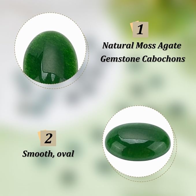 20Pcs Green Natural Oval Moss Stone 0.55 Inch Oval Cabochon Flatback Gemstones - Image 5