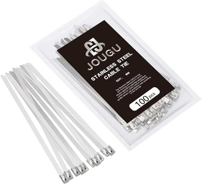 Metal Zip Ties 18 inch 304 Stainless Steel Locking Cable 250LB 450mm 100pcs Heavy Duty Exhaust Wrap Multi Purpose Binding for machinery, vehicles, farms, cables, pipes,Fence
