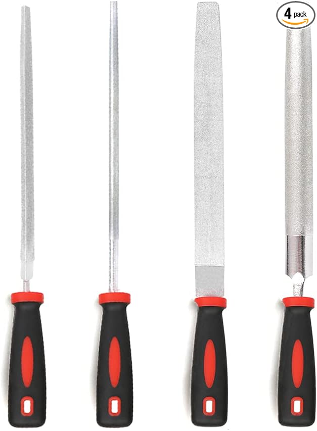YKLP 8inch Diamond Coated File Plastic Handle Hand Tools for Grinding on Glass, Stone, Marble, Rock, Bone (4 Pcs)