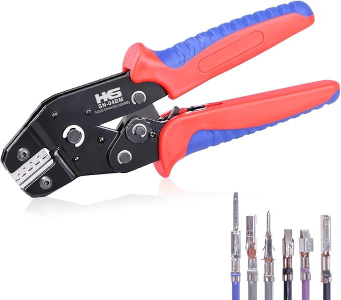 HKS Micro Connector Crimping Tool for Open Barrel Pins 32-22AWG, Ratcheting Crimper for JST-XH2.54/PH2.0/SM2.54/ ZH1.5, Molex KK/PicoBlade, Dupont SN-04BM