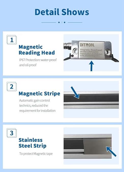 3 Axis Digital Readout DRO Control with IP67 Magnetic Scale Encoder 26"x30"x12" Travel Length 5um for Mill Milling Machine