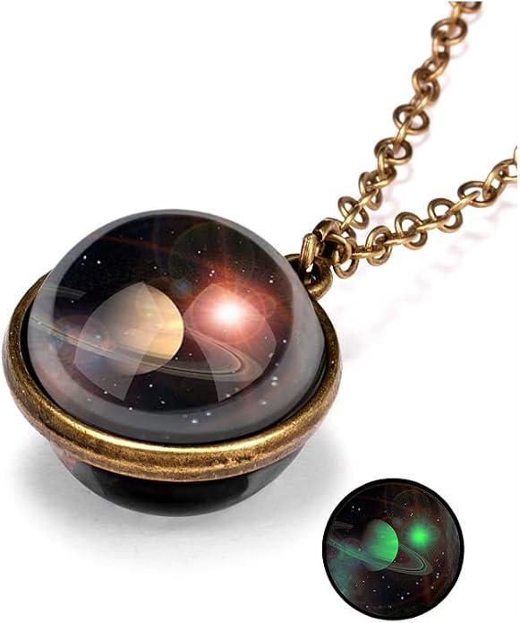Yocoyee Galaxy Planet Pendant Necklace Glow in Dark Double Side Glass Crystal by Yocoyee