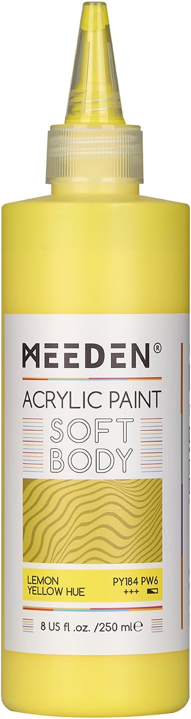 MEEDEN Soft Body Acrylic Paint: Lemon Yellow Hue Matte Finish - 250ml/8.45oz by MEEDEN