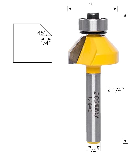 Chamfer Router Bits, Bevel Edge Forming(45°-1/4''length-1/4''Shank)