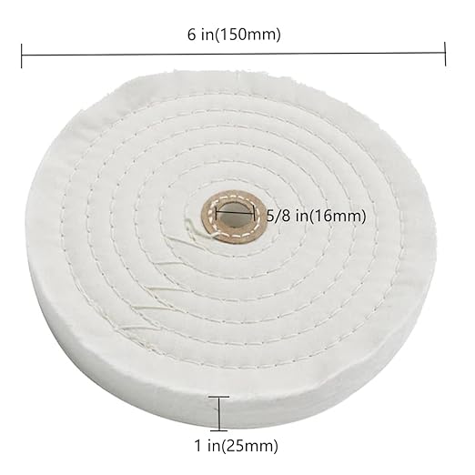 6 Inch Extra Thick Cotton Buffing Wheel, 5/8 Inch Arbor Hole 70 Ply Abrasive Cloth Fine Polishing Wheel for Bench Grinder(White)