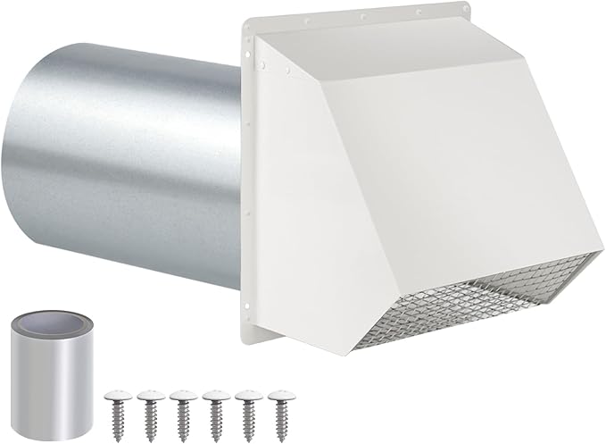 3 Inch Dryer Vent Cover Outside,Wall Vent Cover,Outdoor Dryer Exhaust Vent Cover for Dryer Duct Air Ventilation,Wall Mount Extractor Vent Cap with Screen and Damper,Galvanized Steel,White