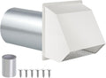 3 Inch Dryer Vent Cover Outside,Wall Vent Cover,Outdoor Dryer Exhaust Vent Cover for Dryer Duct Air Ventilation,Wall Mount Extractor Vent Cap with Screen and Damper,Galvanized Steel,White