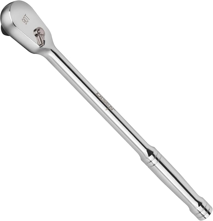 DISEN 1/4" Drive Ratchet,90-Tooth Ratchet Wrench with 7" Handle and Dust Proof Teardrop Enclosed Head, Reversible, CR-V Steel Made, CR-MO Head, Full Polished, Gifts for Men