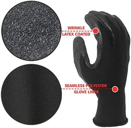 Evridwear Crinkle Latex Rubber Hand Coated Safety Work Gloves for Men Women General Multi Use Construction Warehouse Gardening Assembly Landscaping (L-Size) 120 Pairs Pack