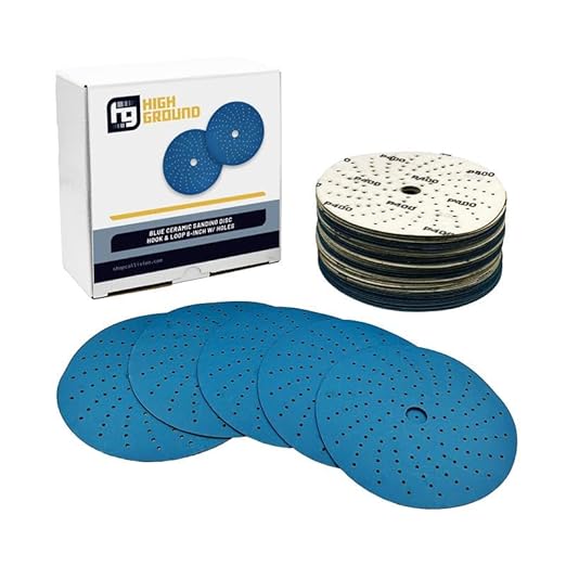 High Ground 6 Inch Multi-Hole Hook and Loop Clean Sanding Disc, Ceramic Abrasive, Dust-Free, High Performance, Long Lasting - 50pcs (Blue, 6 Inch, 800.0, Ultra Fine)