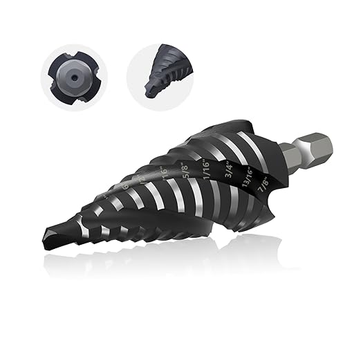 GSTK Pro Max 3/16"-7/8" Four Spiral Flute Cobalt Step Drill Bit Set, Impact Ready, for Metal, Stainless Steel, Aluminum, Wood, Plastic with 1/4" Hex Shank