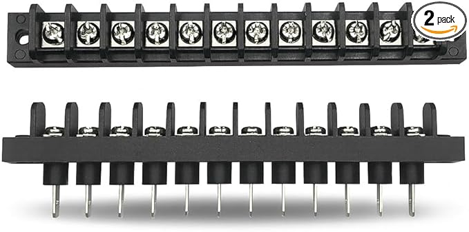 MGI SpeedWare Single Row Screw Terminal Junction Block 300V/20A, Through-Panel Barrier Strip 2-Pack (13 Screw)