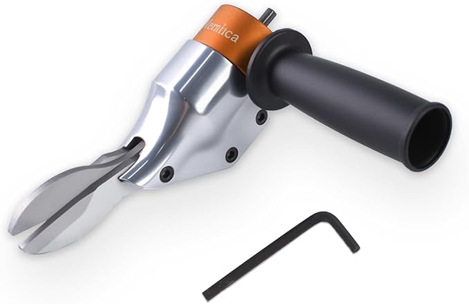 360° Pivoting Drill Metal Shear Attachment, Professional Power Tool Accessory for Cordless & Corded Drills, Heavy-Duty Metal Cutter for Iron, Aluminum & Copper Sheets with Adjustable Handle- O
