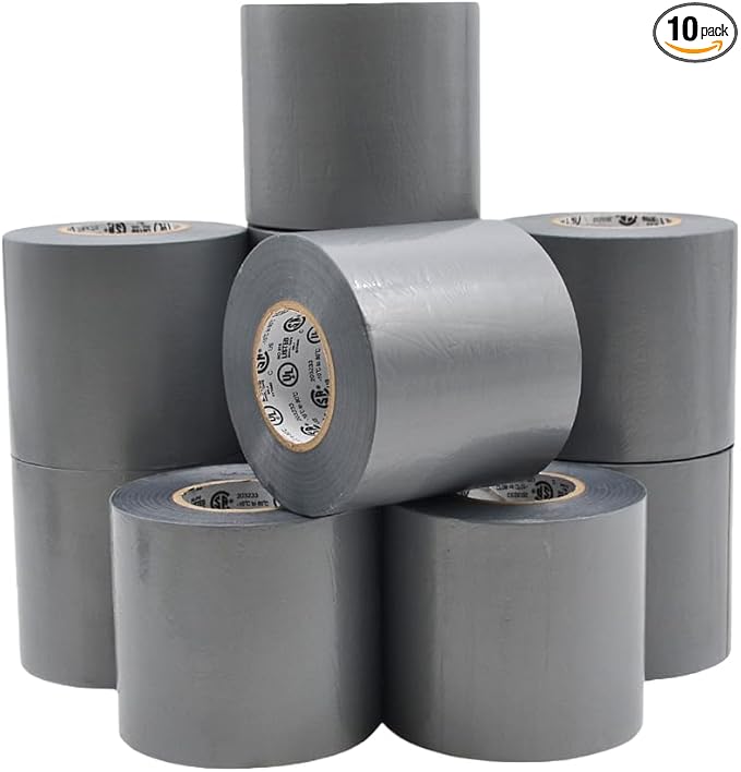 WOD ETC766 Professional Grade General Purpose Gray Electrical Tape UL/CSA Listed core. Vinyl Rubber Adhesive Electrical Tape: 3 inch X 66 ft - Use at No More Than 600V & 176F (Pack of 10)