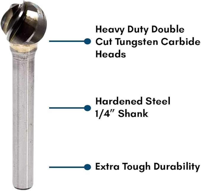 Benchmark Abrasives Ball Shape Premium Tungsten Carbide Burr with 1/4 Inch Shank Aluminum Cut Rotary Tool, Engraving Tool for Non-Metals Shaping Carving (SD-5NF)