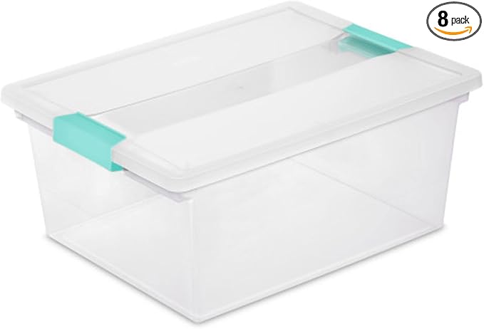 Sterilite 8-Pack Clip Box, Stackable Clear Plastic Bins by Sterilite