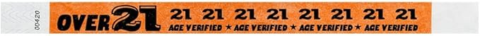 500 WristCo Over 21 Neon Orange Tyvek Wristbands for Events - ¾” x 10” - Waterproof Recyclable Comfortable Tear Resistant Paper Bracelets Wrist Bands for Concerts Festivals Admission Party