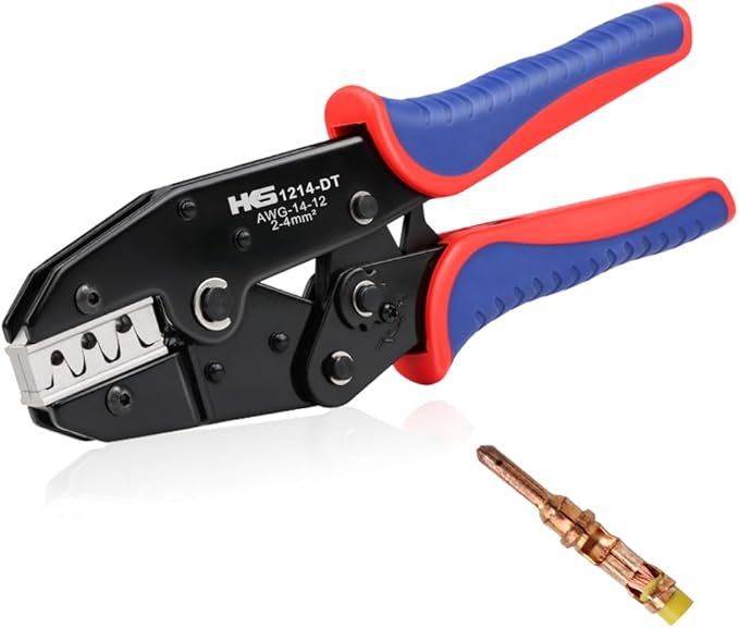 HKS 14-12AWG Size12 Deutsch DTP Crimp Tool (YF-1214DT) - Open Barrel Terminal Crimper for Stamped Contacts
