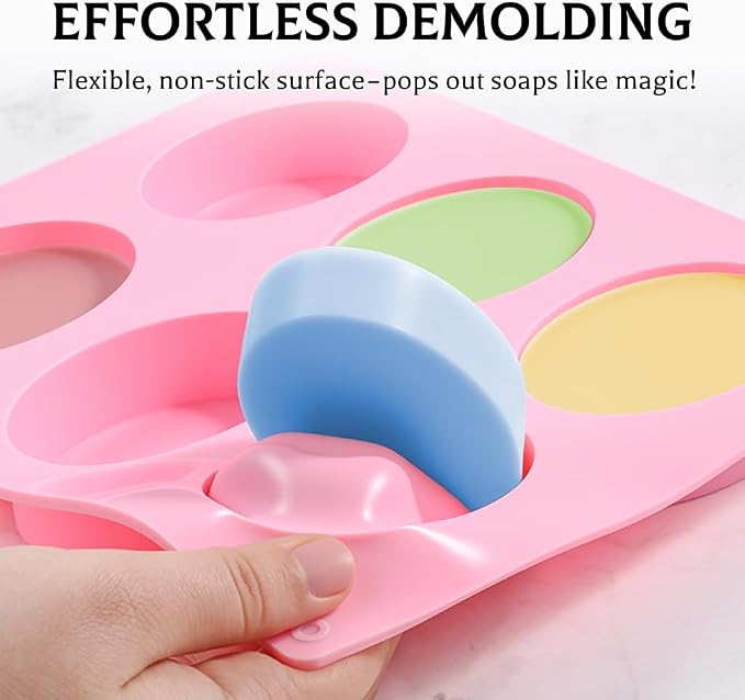 SJ 6 Cavity Silicone Soap Molds, Rectangle Oval Soap Molds - Image 3