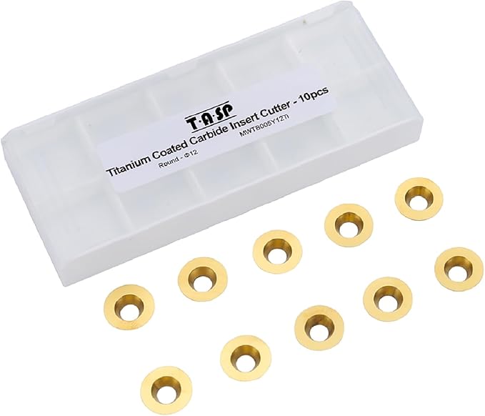 TASP Titanium Coated Carbide Cutter Inserts for Wood Turning Tools,12mm,Pack of 10,Circular