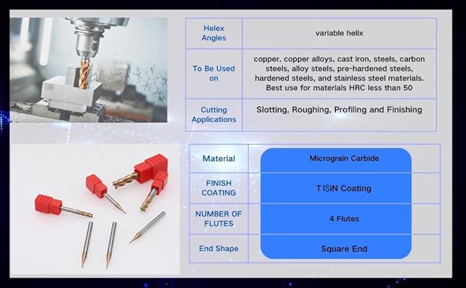 Metric Micrograin Carbide Square End Mill 4 Flute 3.0 MM 1 PCS 【 ≈0.11811 inch】 HRC55° for Milling Alloy Steels Hardened Steel, Metal & More Mill Bits Sets for Professionals & DIYers