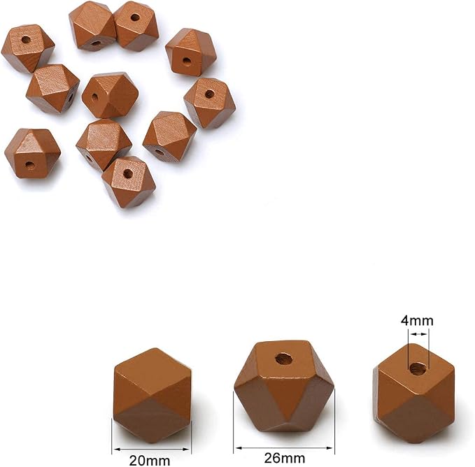 20mm Geometric Wooden Beads Brown - Image 4