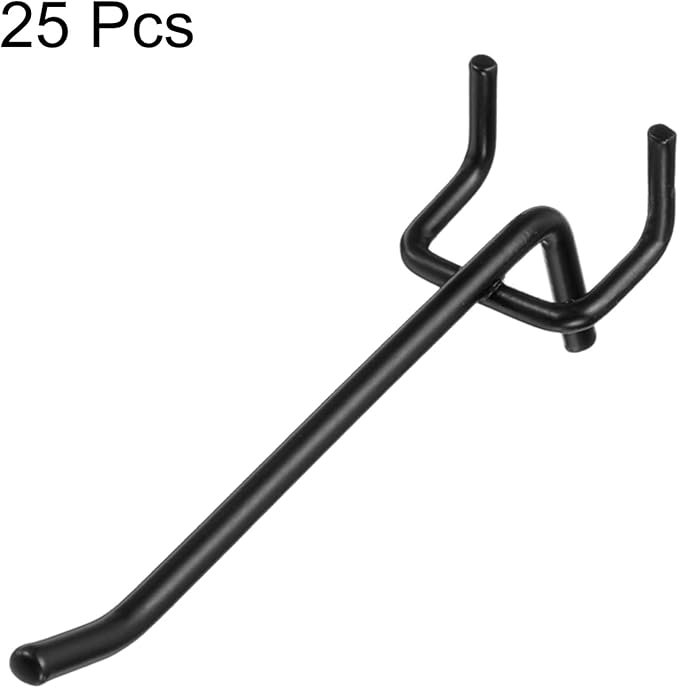 HARFINGTON 25pcs Pegboard Shelving Hooks 4" Stainless Steel Peg Board Display Hook Hanging Holders Wall Mount Organize Tools for Workbench Garage Kitchen Store, Black