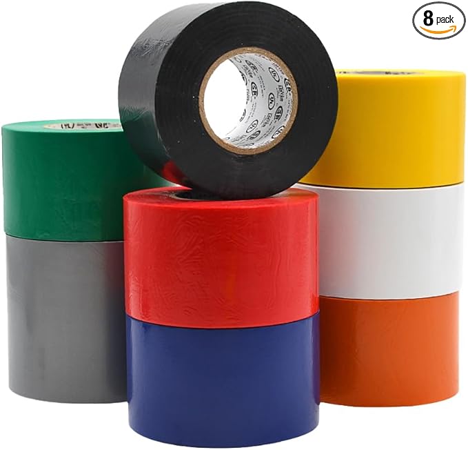 WOD ETC766 Professional Grade General Purpose Rainbow Electrical Tape UL/CSA Listed core. Vinyl Rubber Adhesive Electrical Tape: 2 inch X 66 ft. - Use at No More Than 600V & 176F (Pack of 8)