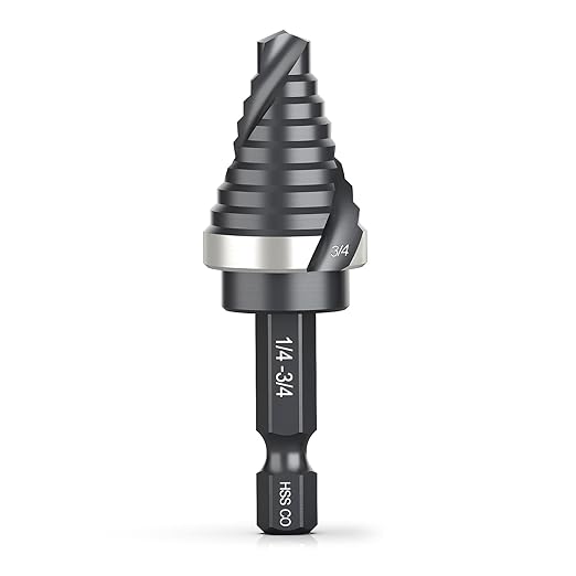 THINKWORK M35 Cobalt Spiral Flute Step Drill Bit, Single Size HSS Step Bit 3/4", Small Size EDC 1/4" Shank Step Bits for Metal, Carbon Steel, Stainless Steel, Wood, Plastic
