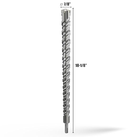 CSOOM SDS Plus Rotary Hammer Drill Bit 7/8"x18.11", Professional Concrete Drill Bit for Concrete, Brick, Stone and Cement Walls