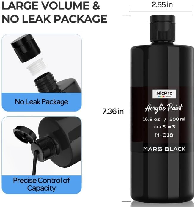 Nicpro White & Black Large Acrylic Paint, Rich Pigments, Non Toxic Craft Paint - Image 3