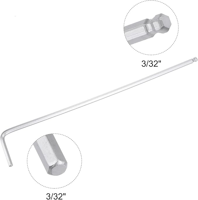 TOP-VIGOR 4Pcs 3/32" Ball End Hex Key Wrench, L Shaped Long Arm Allen Wrench for Household DIY, Professional Machine Repairing, CR-V