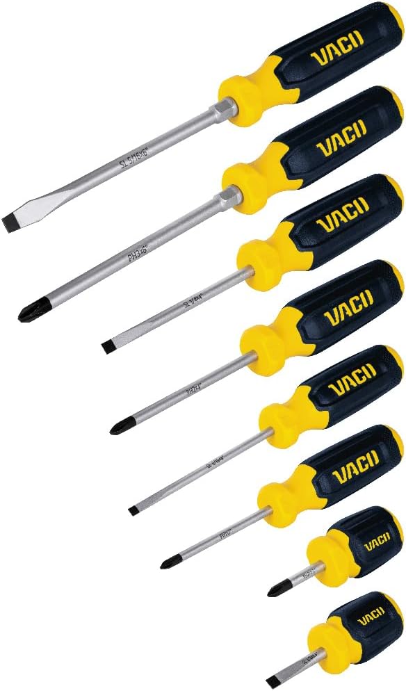 VACO VAC7082 8-Piece Screwdriver Set, Versatile Phillips and Slotted Drivers, Laser-Etched Precision Blades and Comfort Handles