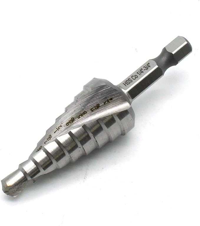 TEMO M35 Cobalt Spiral Flute Type Step Drill, 9 Size 1/4 Inch To 3/4 Inch, 1/4 Inch Hex Shank