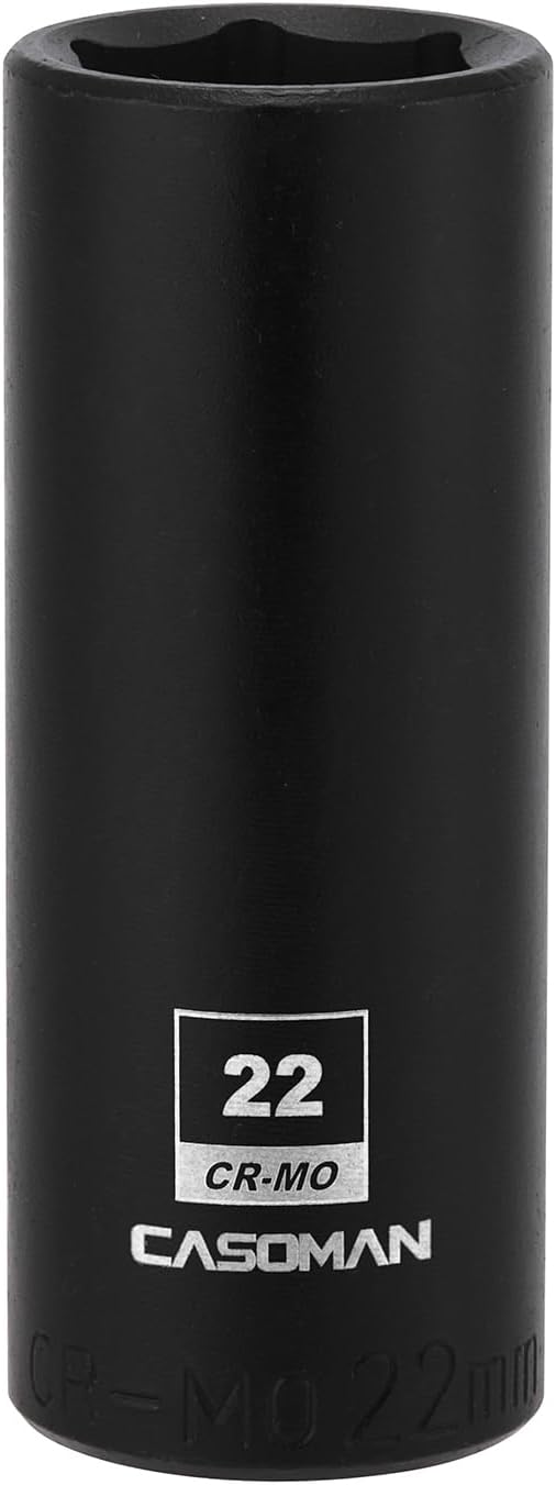 CASOMAN 1/2-Inch Drive x 22mm Deep Impact Socket, 6-Point, Metric, CR-MO