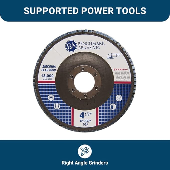 Benchmark Abrasives 4.5" x 7/8" Premium Zirconia T29 Angled Flap Discs 4 1/2 for Angle Grinder, Sanding Discs, Finishing, Rust, Stock Removal- Grinding Wheels 4 1/2 Inch (100 Pack) - 60 Grit