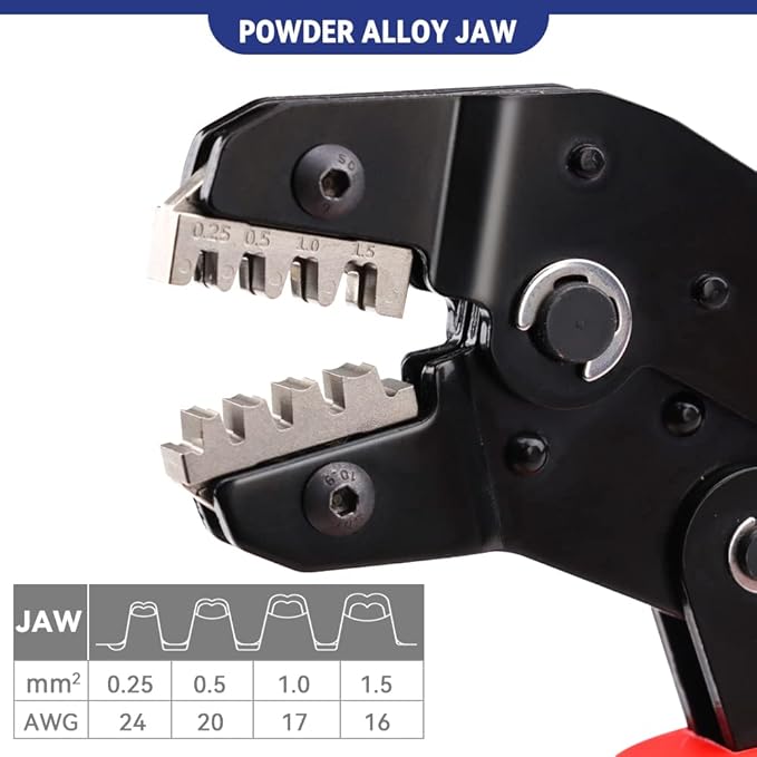 HKS Non-insulated 24-16 AWG Open Barrel Crimping Tool 0.25-1.5mm², Ratcheting Crimper for Dupont Molex JST TE Terminals & EPC PCIE SATA Pins - SN-58B
