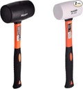 2-Pack 16oz Rubber Mallets (Black & White Head) – Professional Grade Rubber Mallet Set with Fiberglass Handles and Ergonomic Anti-Slip Grip – Ideal for Tile, Pavers, Flooring, and Construction Work