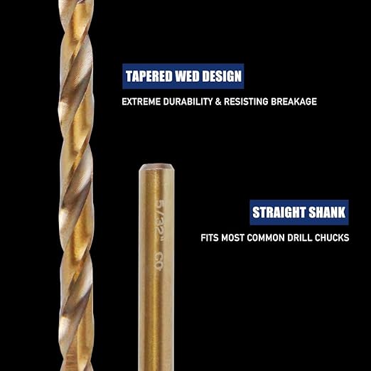 12pcs 5/32" Cobalt Drill Bits, M35 Jobber Drill Bits for Metal, Stainless Steel, Cast Iron, Wood, Plastic, Fully Ground from Pro Edge Technology